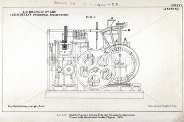 Specification drawing for the Scheutz Difference Engine  19th century.