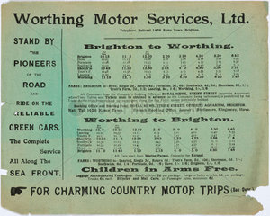 Worthing Motor Services Ltd bus timetable  1909-1910.