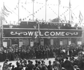Crowds outside Poplar Station  London  22 May 1897.
