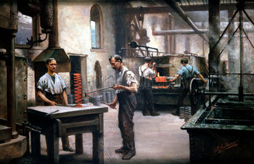 Foundry workers making springs  Sheffield  1914-1918.