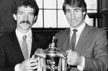 Graeme Souness and Mark Higgins with the Milk Cup  March 1984.