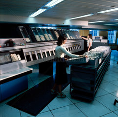 The cheque sorting system at Barclays Bank clearing house  1977.