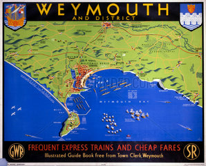 ‘Weymouth and District’  Dorset  SR/GWR poster  1938.