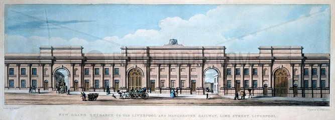 ‘New Grand Entrance to the Liverpool & Manchester Railway  Lime Street'  1836.