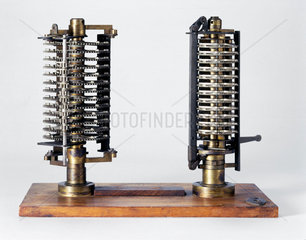 Two experimental models for Babbage's Analytical Engine  c 1870.