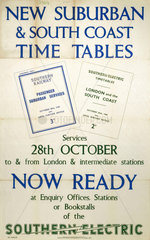 ‘New Suburban and South Coast Time Tables now ready'  SR poster  1940.