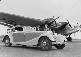 Mercedes-Benz 380 Cabriolet A convertible in front of a Junkers  1934.