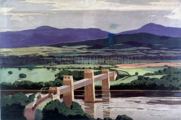 The Britannia Tubular Bridge over the Menai Straits  Wales  1923-1947.