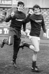 Chris Waddle and Glenn Hoddle  British footballers  April 1987.