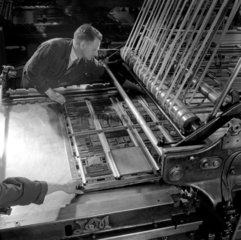 Printers with letterpress printing machine  Bolton  1957.