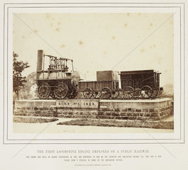 The first locomotive engine employed on a public railway  c 1875.