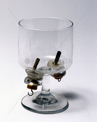 Apparatus to demonstrate the electrolysis of water  c 1820.