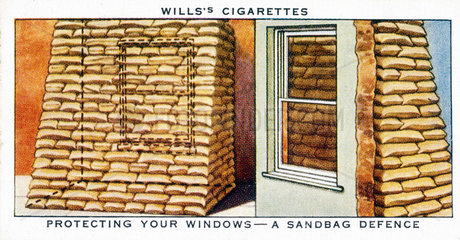 ‘Protecting Your Windows - a Sandbag Defence’  Wills cigarette card  1938.