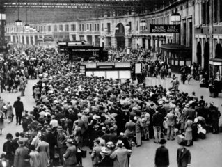 Crowds at Waterloo Station  London  1939.