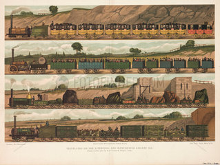 'Travelling on the Liverpool and Manchester Railway'  1831.