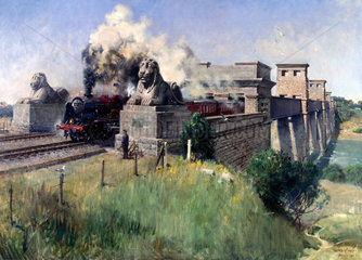 Steam locomotive crossing bridge  August 19