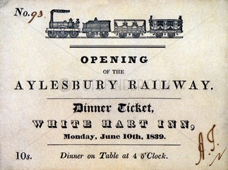 Ticket for a dinner at the White Hart Inn  Aylesbury  Buckinghamshire  1839.