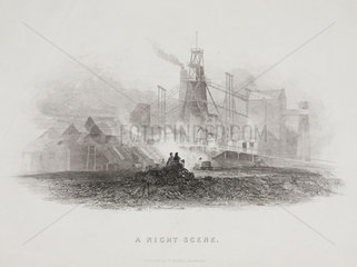 Night scene featuring a colliery  Northumberland or Durham  1844.