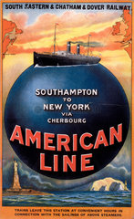 ‘American Line’  SECR/LCDR poster  1913.