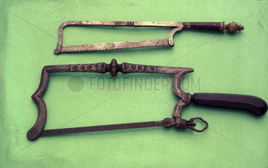 Two bow framed amputation saws  Spanish  c 1650.