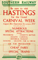 ‘Be Sure to Visit Hastings’  SR poster  1937.