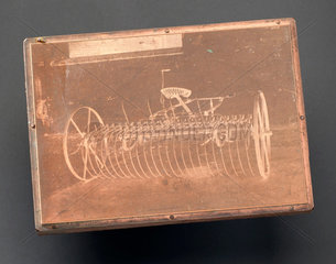 Printing plate showing Huxtable's expandable rake  c 1877-1950.