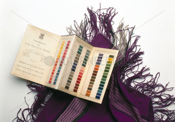 Sample book of dyes and mauve shawl  c 1862.
