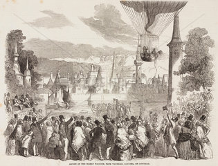 ‘Ascent of the Nassau Balloon from Vauxhall Gardens on Saturday’  c 1840s.
