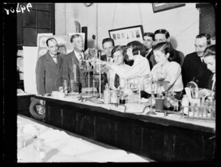 School chemistry demonstration  London  25 October 1932.