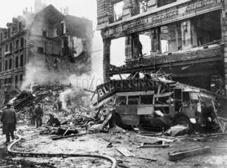 A bombed bus  Holborn  London  Second World War  c 1940.