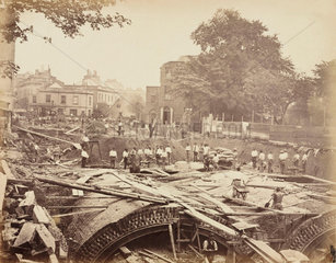 Construction of the Metropolitan District Railway  London  c 1867.