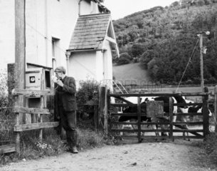 Telephoning the signal box  Llanrwst  North Wales  June 1968.
