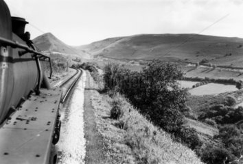 Sugarloaf Mountain seen from the footplate of a train  Wales  1952.