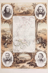 Map of central Africa  with portraits of European explorers  1854.
