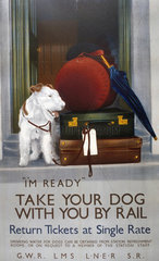 'Take your Dog with you by Rail’  GWR/LMS/LNER/SR poster  1923-1947.