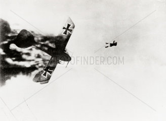 German pilot jumping from his burning Albatross  1914-1918.