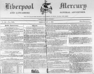 Liverpool Mercury' advertisement for locomotive engine  1829.