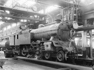 Locomotive in Horwich works erecting shop  Lancashire  10 August 1926.