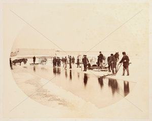 'Ice cutting on the St Lawrence River'  1860.