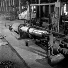 Fitters in Fletcher factory working on shaft  Derby  1957.