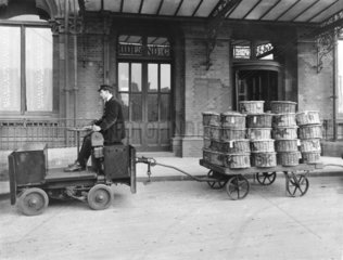 Electric goods trolleys  Midland Grand Hotel  St Pancras Station  London  1920.