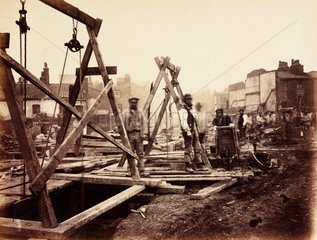 Construction of the Metropolitan District Railway  London  c 1869.
