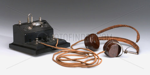 Brownie crystal radio receiver and pair of BTH headphones  mid 1920s.