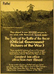 The Tanks at the Battle of the Ancre'  film advertisement  1917.