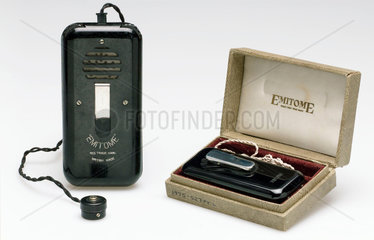 Two ‘Emitome’ hearing aids mid 20th century.
