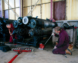 Restoring the Wood printing press prior to reassembly  2001.