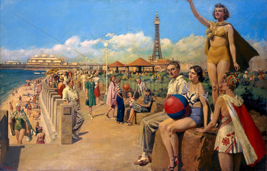 'Blackpool'  original oil painting for an LMS poster  c 1930s.