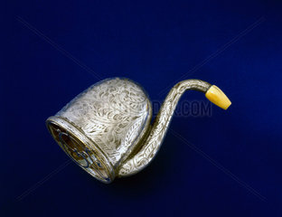 Swan shaped silver hearing aid trumpet  English  c 1865.