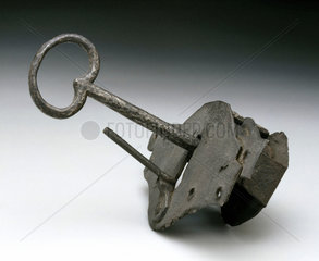 Iron lock  key and bolt  English  18th century.