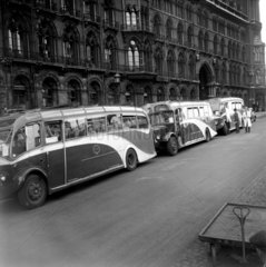 Tour coaches outside St Pancras station  London  1950.